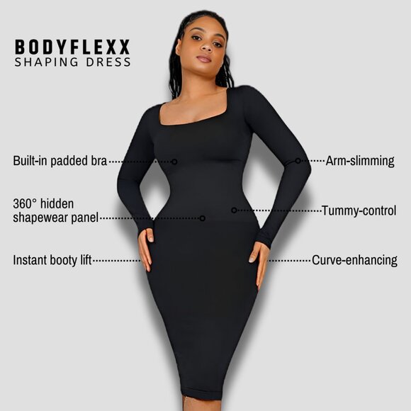 Magic Sculpt Built-In Shapewear Dress, Long Sleeve Black - Picture 5 of 5